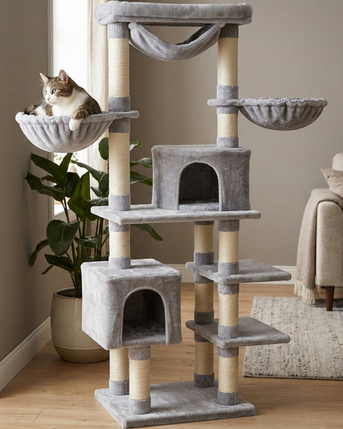 Briw Multi-Platform Cat Tower 155 cm Mist Gray - Lifestyle view